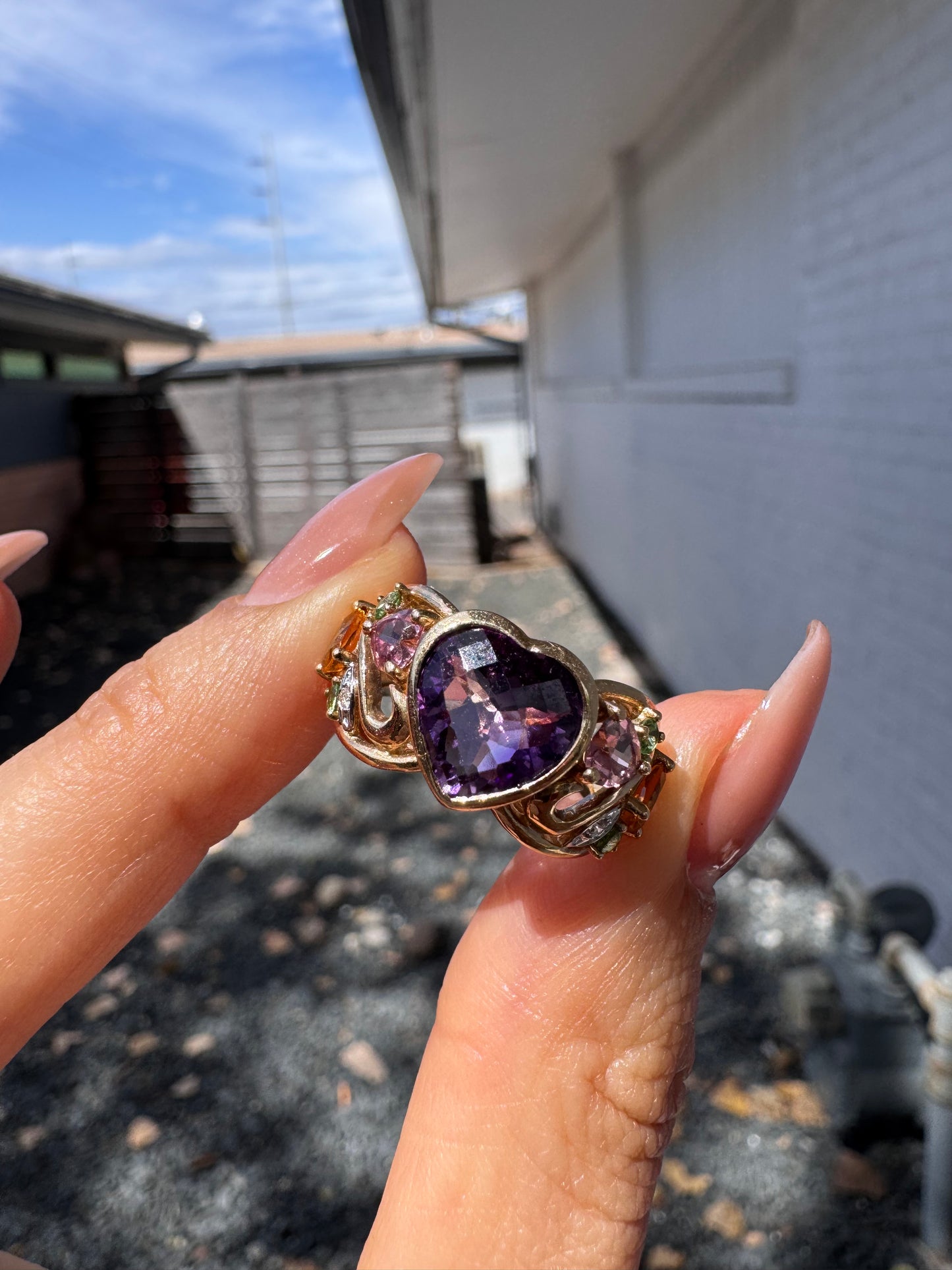 14k Heart Amethyst Ring