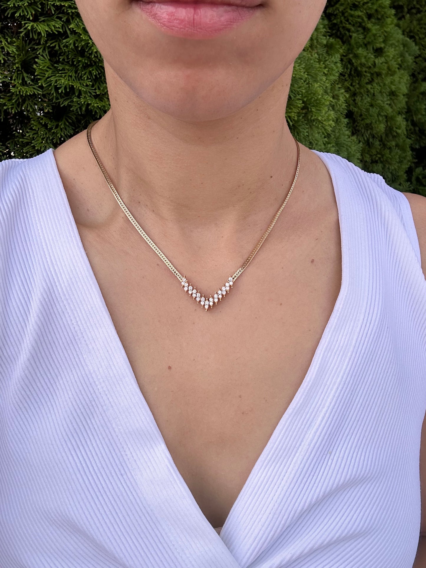 14k Chevron Diamond Chain, 17”