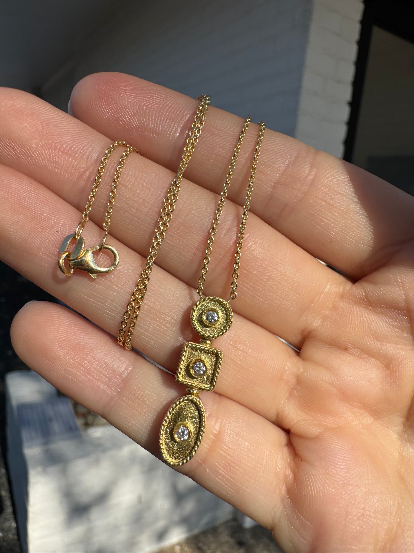 18k Chain with Triple Bezel Pendant