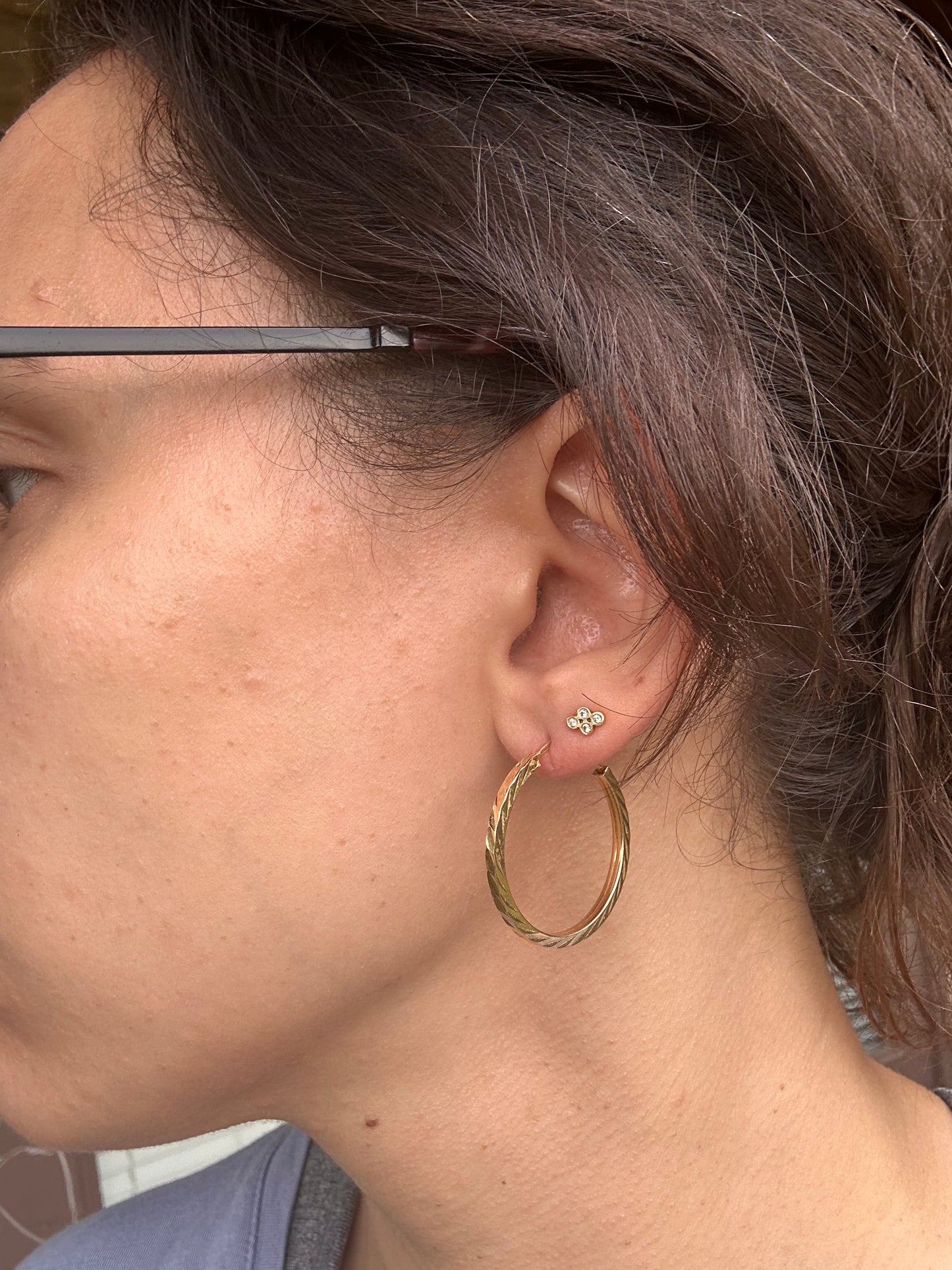 18k Diagonal Diamond Cut Hoops