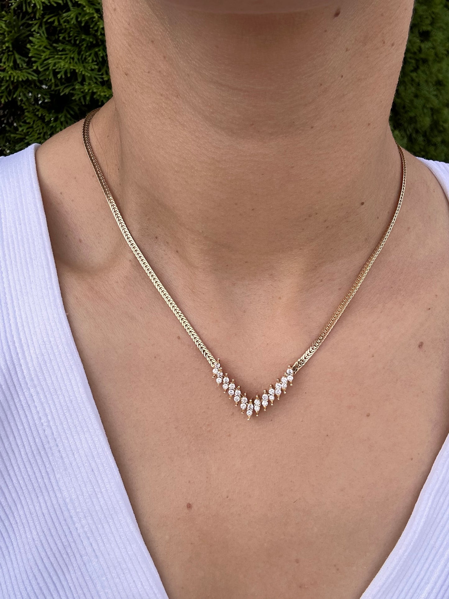 14k Chevron Diamond Chain, 17”