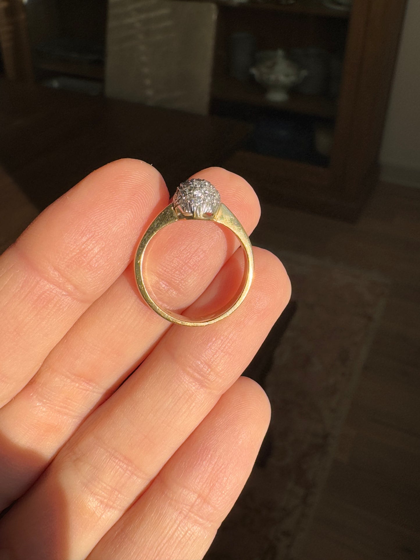 18k Yellow Gold Diamond Cluster, size 5.75
