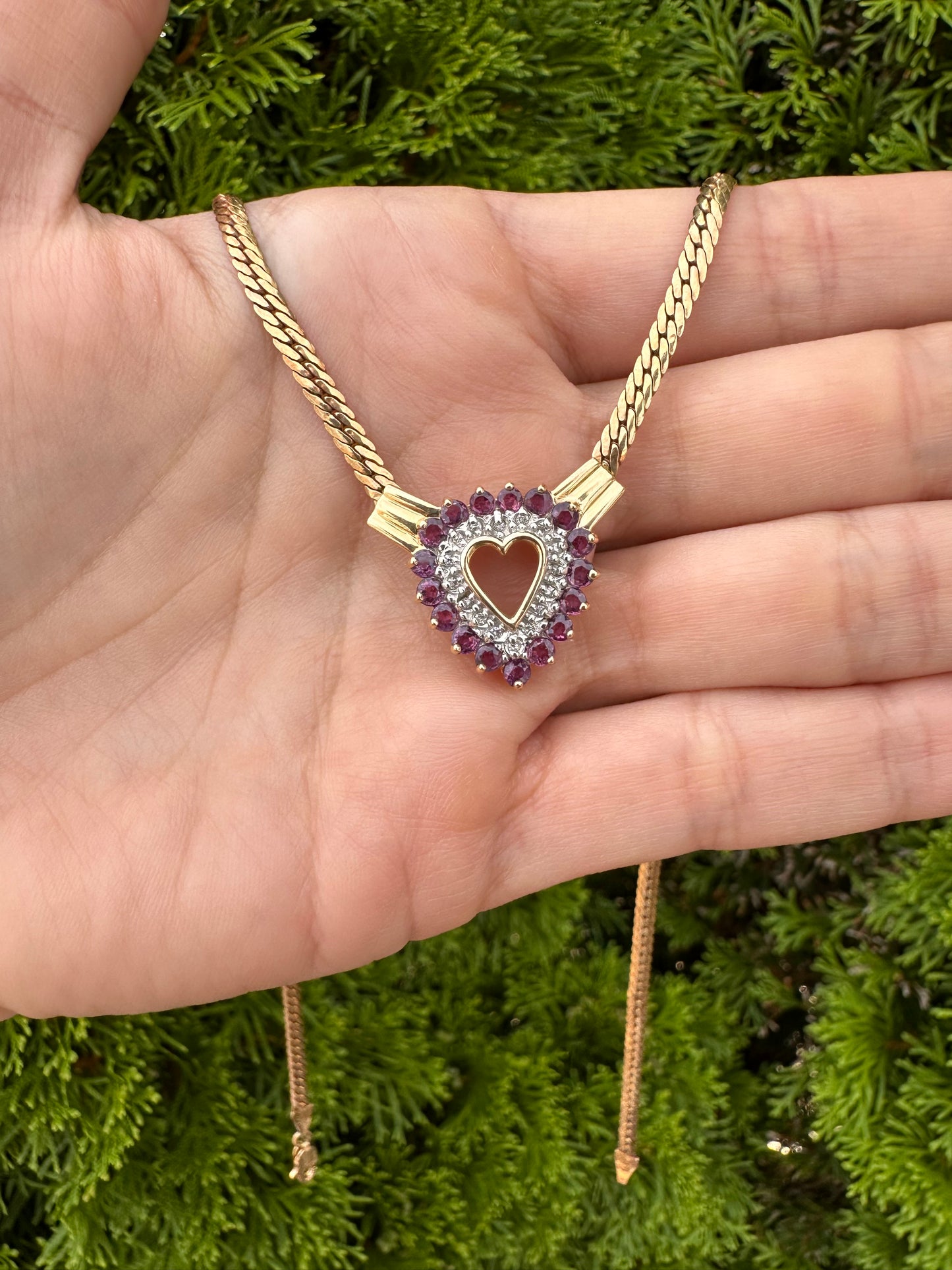 14k Ruby Heart Curb-17”