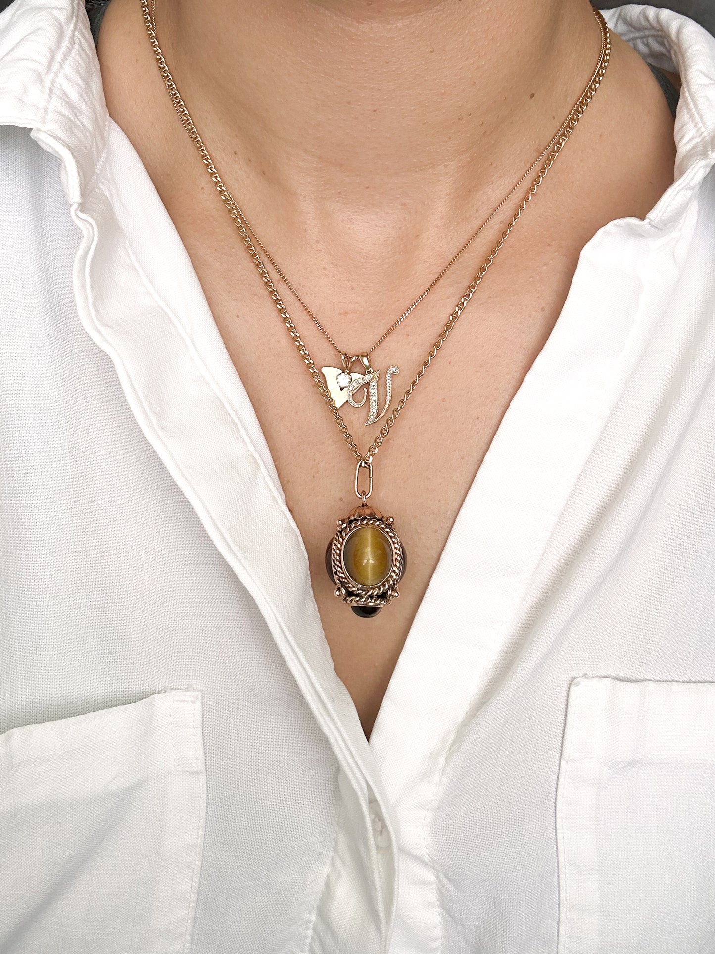 14k Tiger's Eye Pendant, circa 1960s