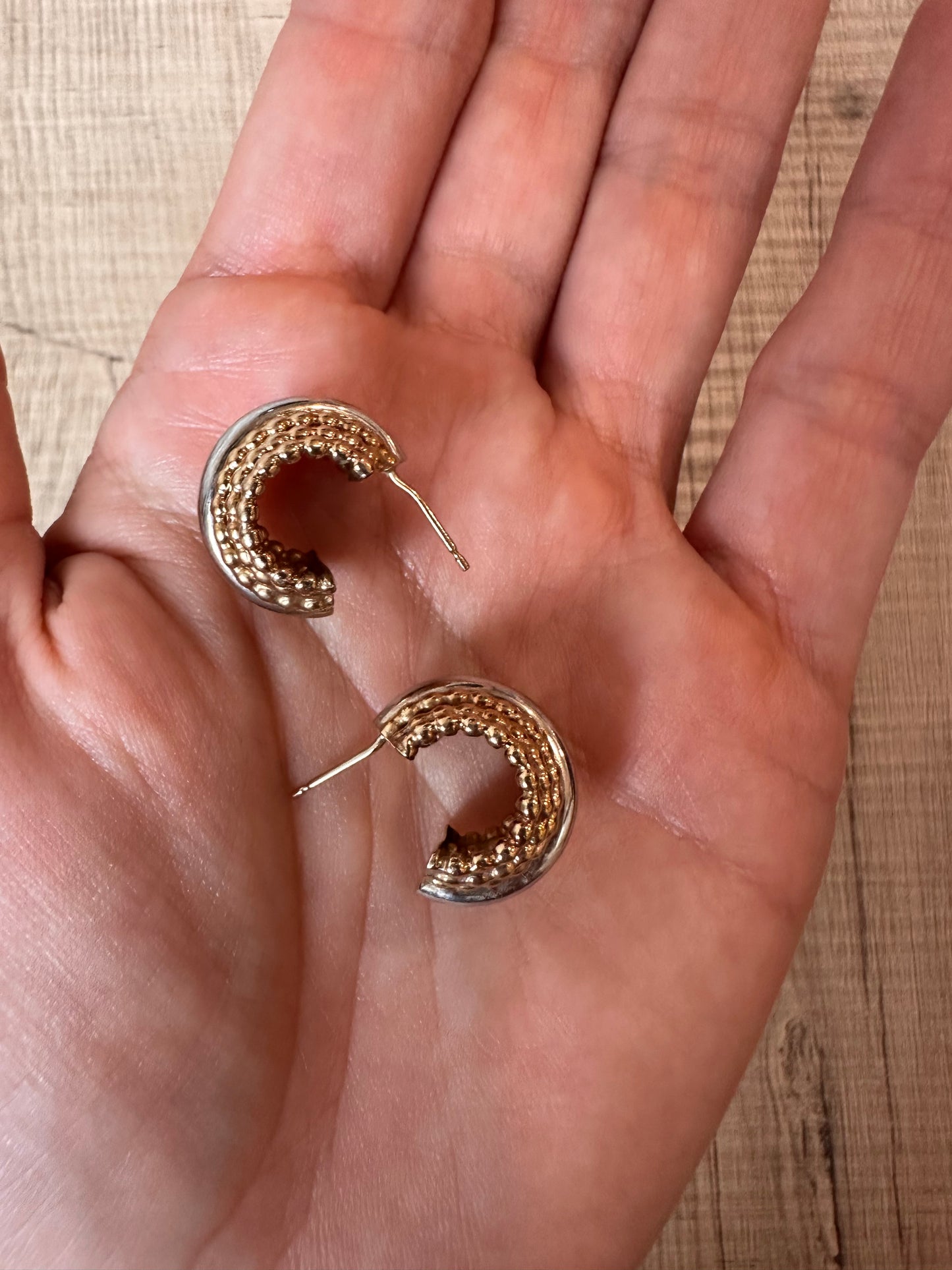 14k yellow and white gold hoops-pushbacks