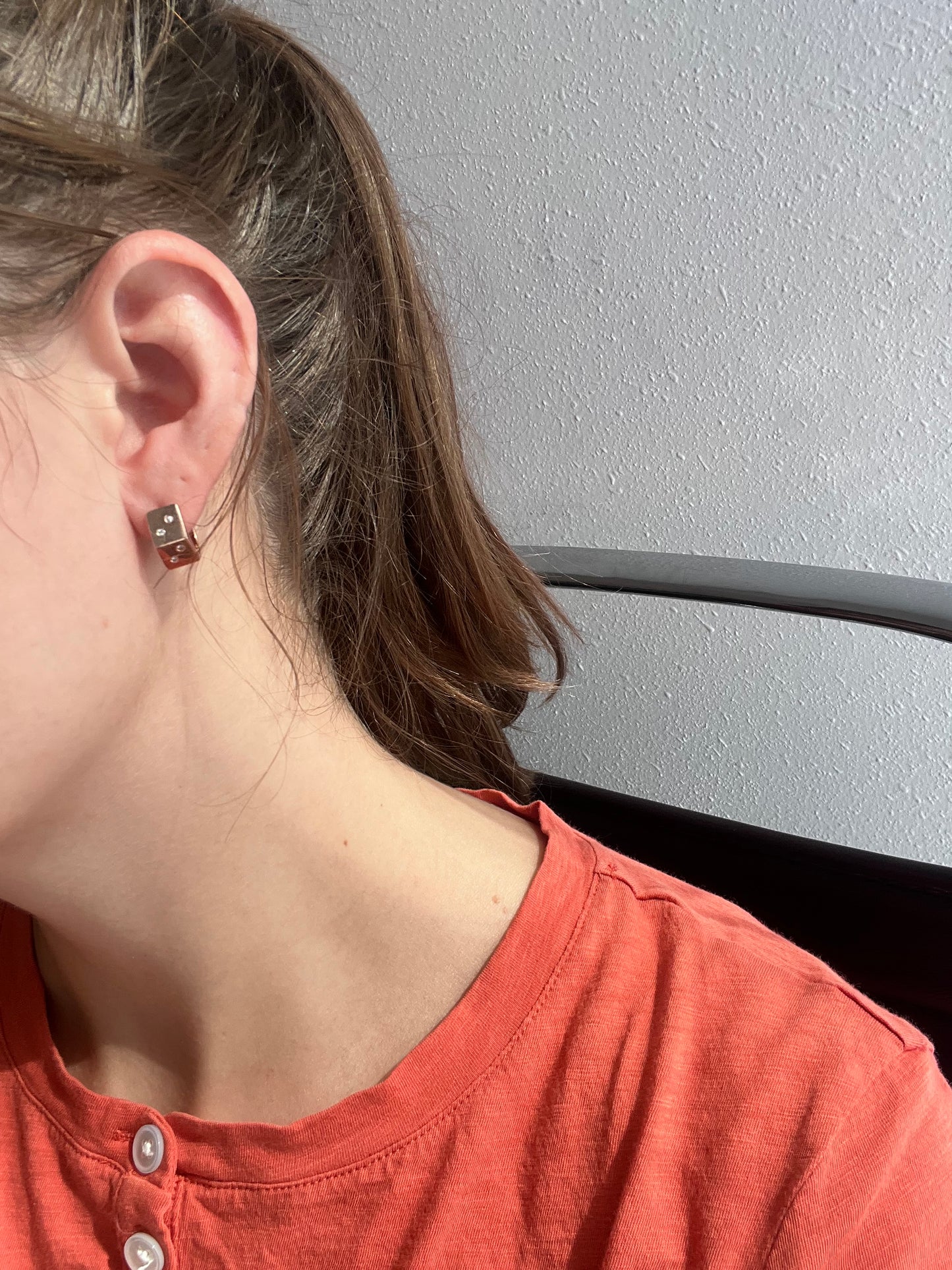 14k Rose Gold Diamond Dice Huggies