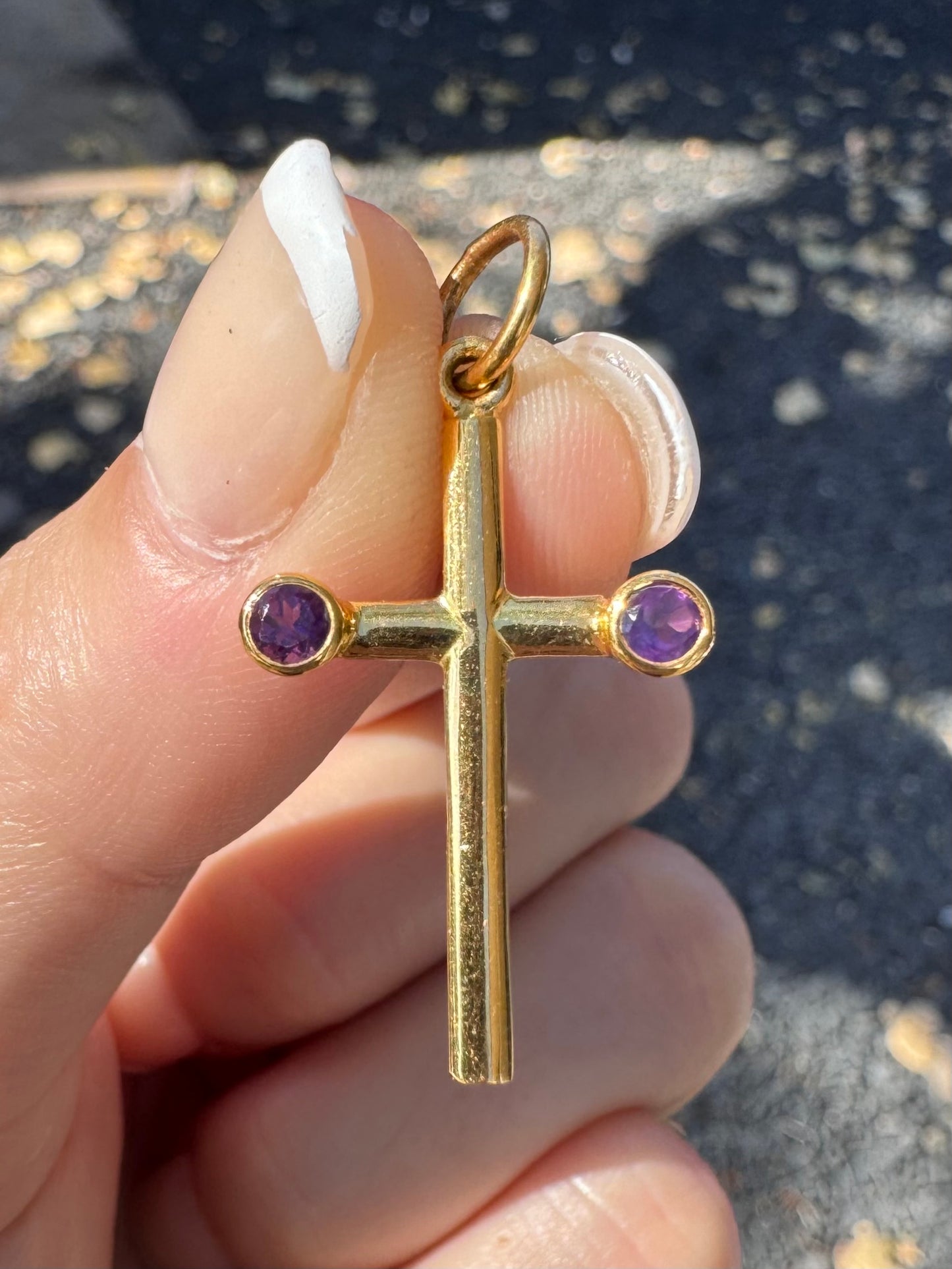 18k Amethyst Cross Charm