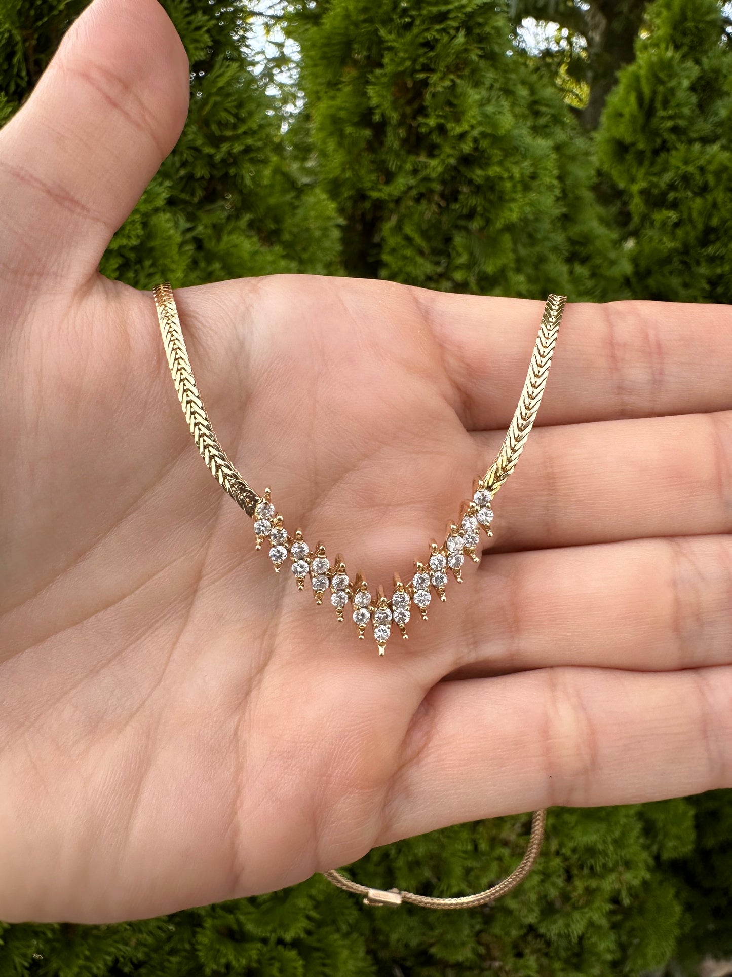 14k Chevron Diamond Chain, 17”