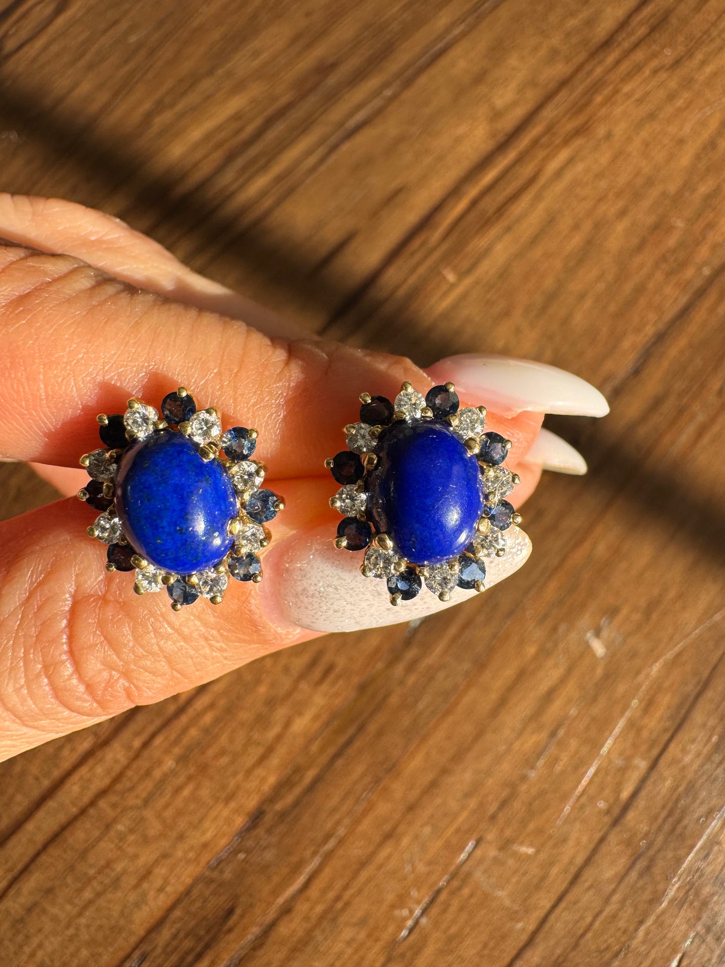14k Lapis, Sapphire, and Diamond Studs