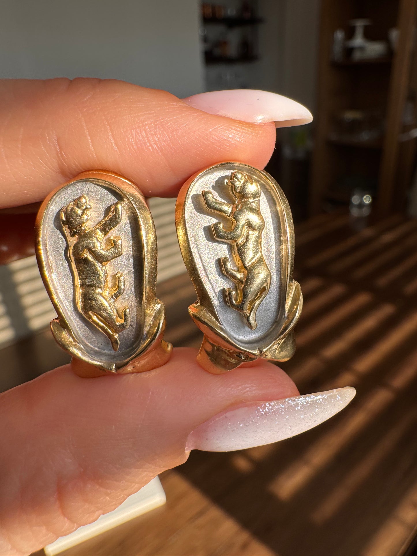 14k Panther Earrings-Omega Backs