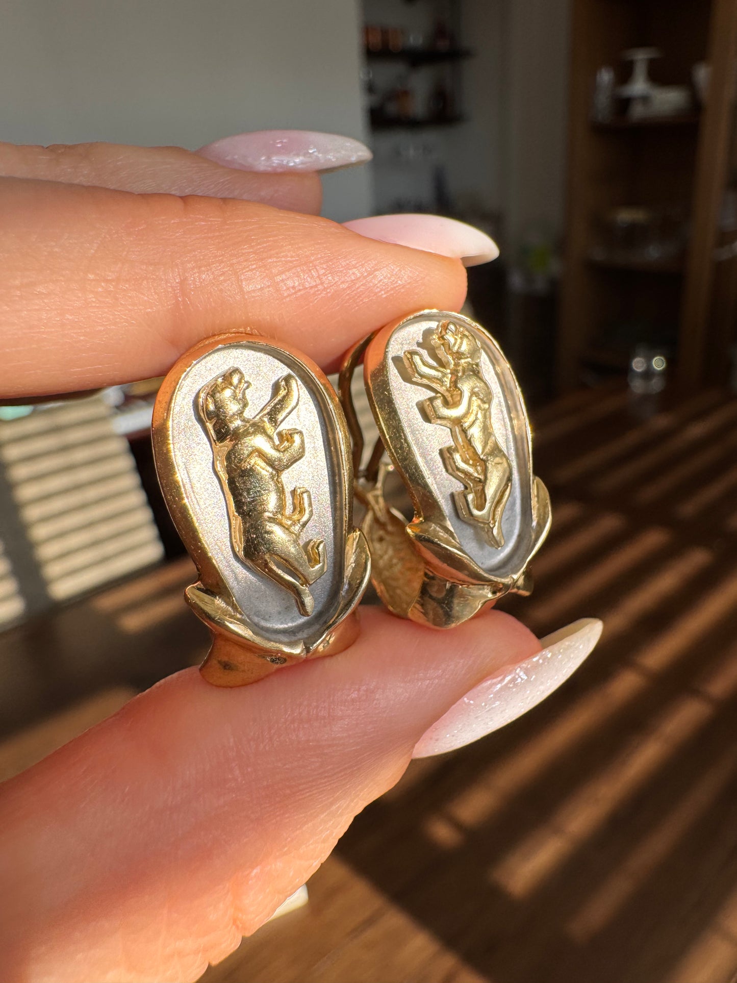 14k Panther Earrings-Omega Backs