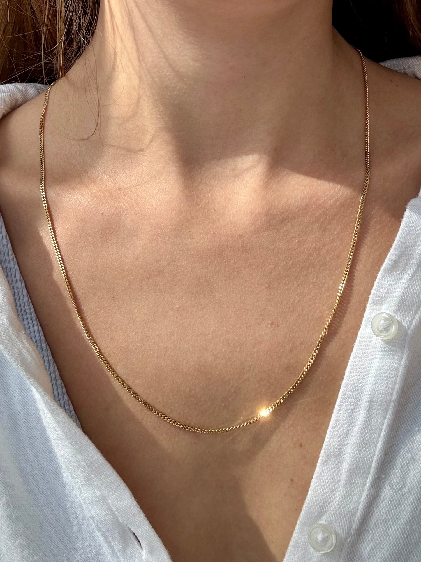 18k Mini Curb Chain, solid links, Italian