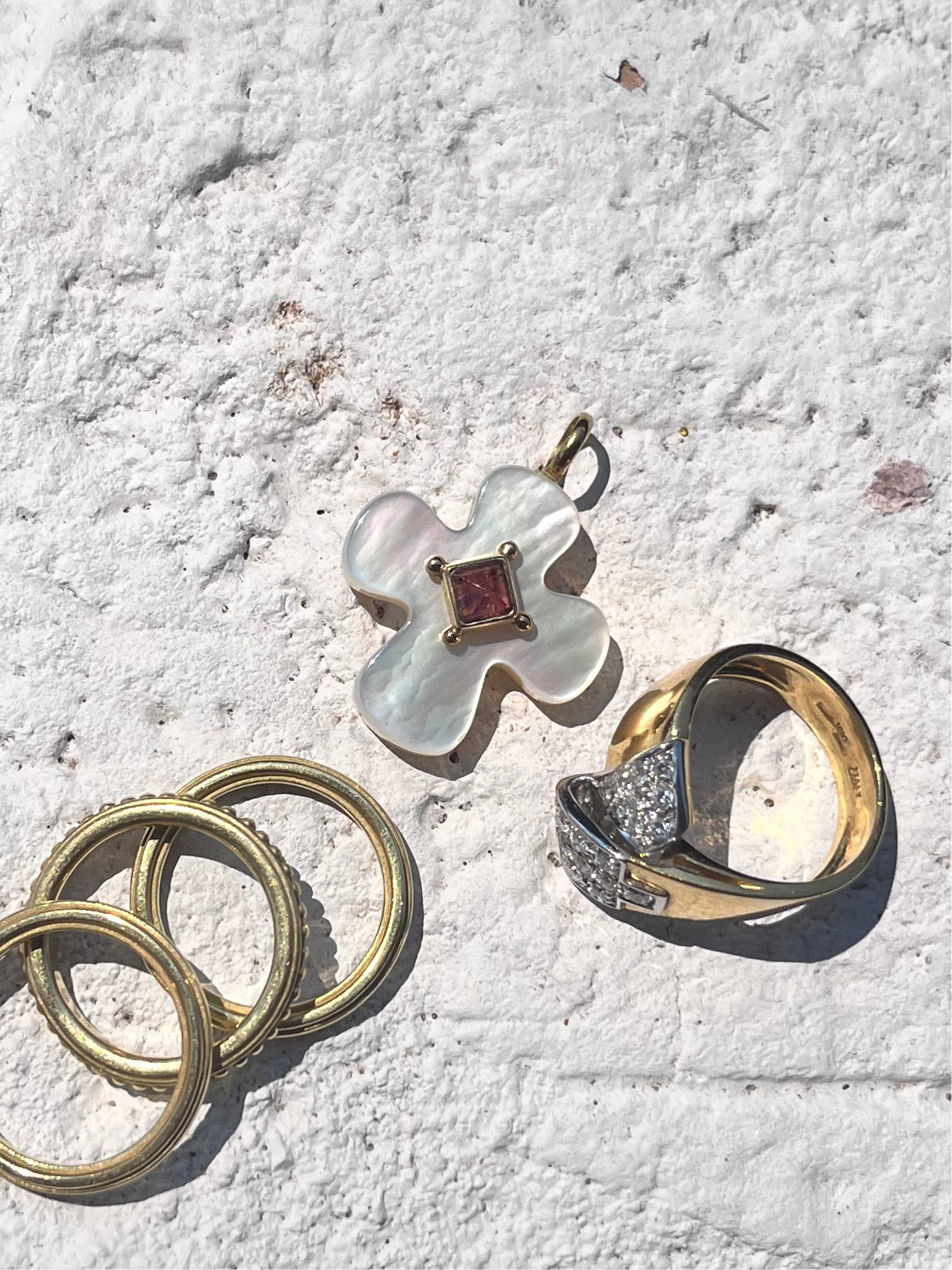 18k Mother of Pearl Cross with Tourmaline