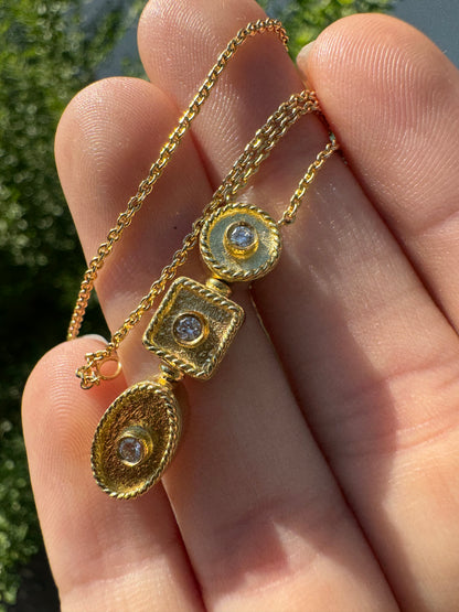 18k Chain with Triple Bezel Pendant