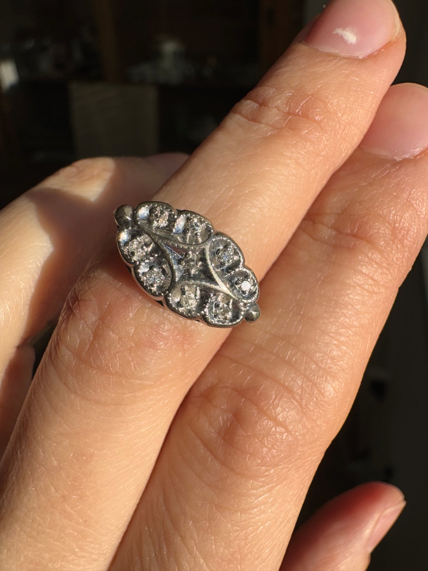 14k White Gold Ring with Diamonds, size 6.25