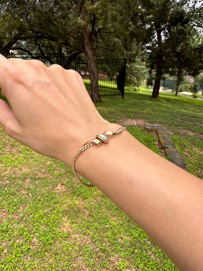 14k Curb Bracelet with Diamond Swirl Station