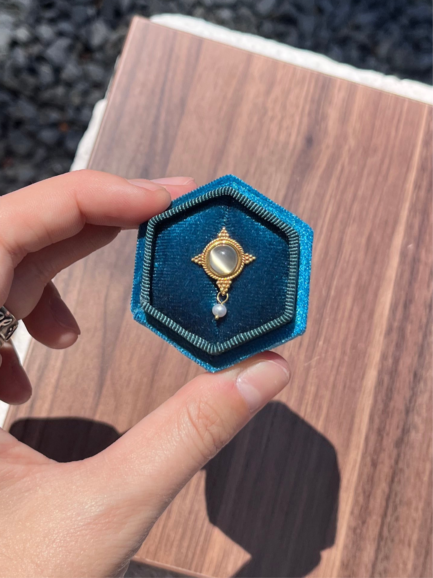 14k star sapphire cat eye with pearl