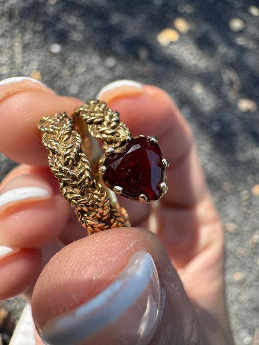 14k Garnet Rope Ring