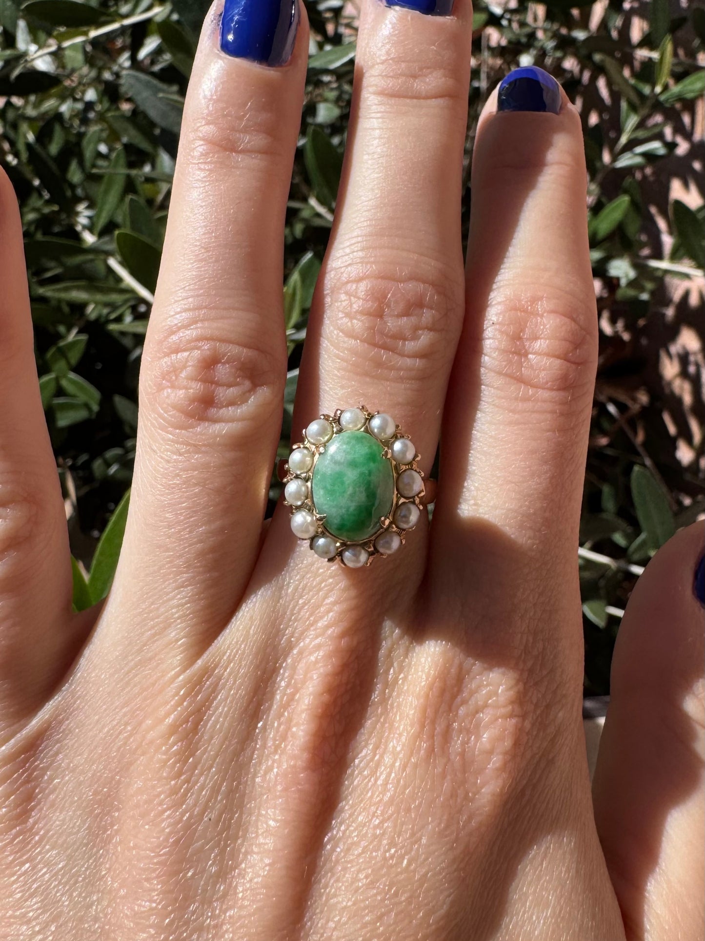 14k Jade and Pearl ring