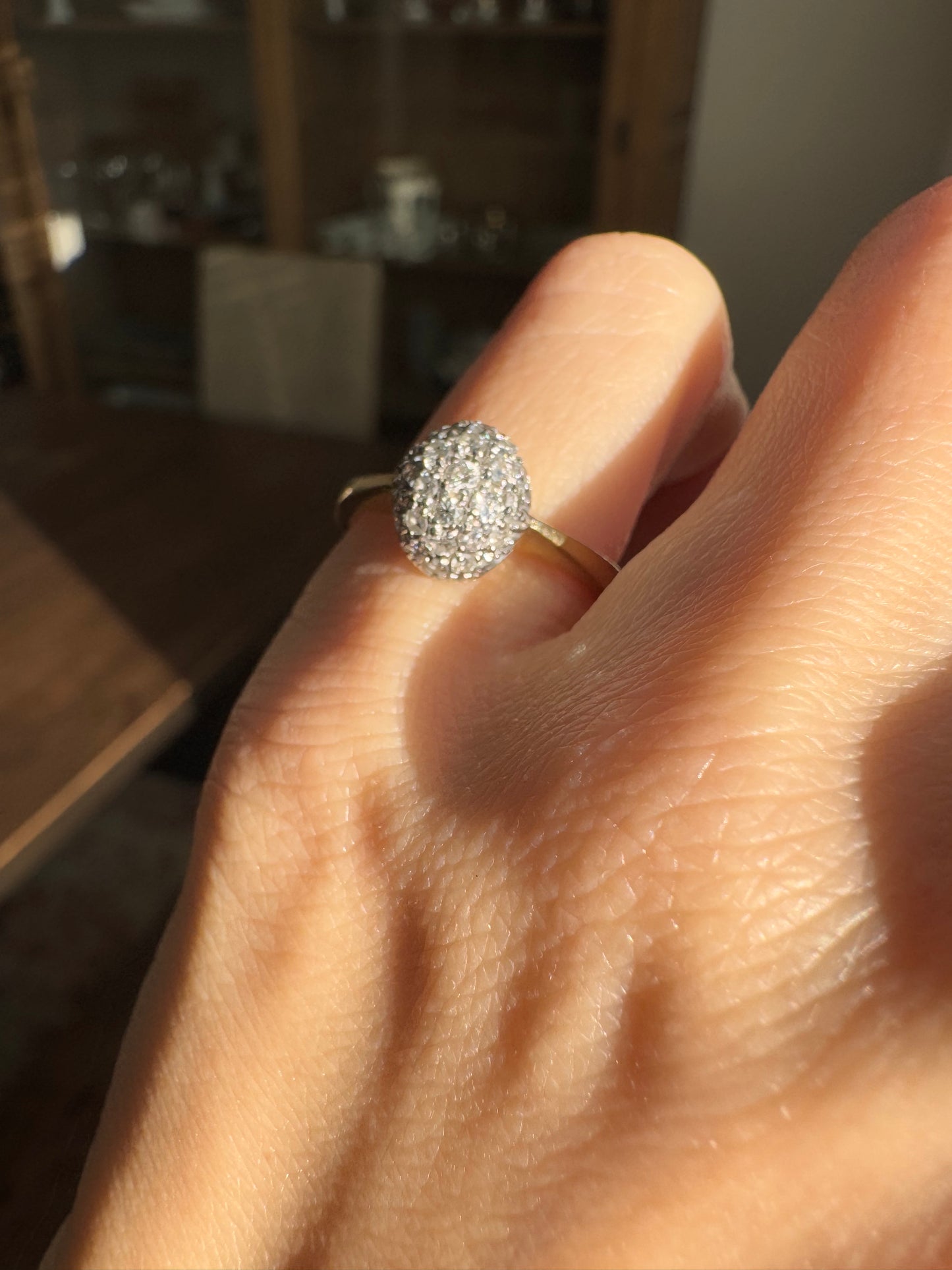 18k Yellow Gold Diamond Cluster, size 5.75