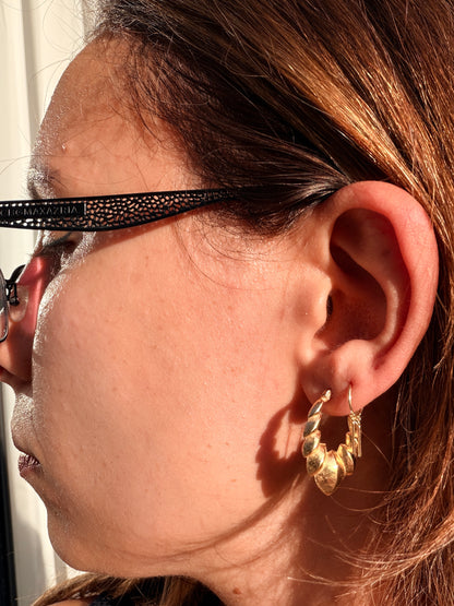 14k Puffy Laurel Leaf Hoops