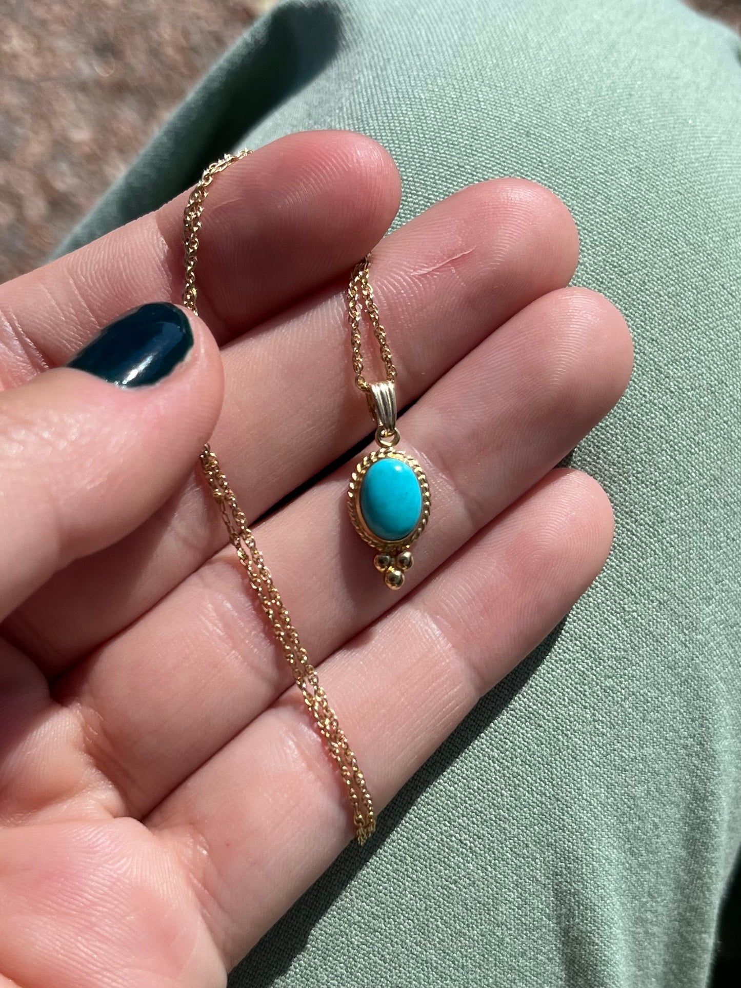 14k turquoise charm with chain