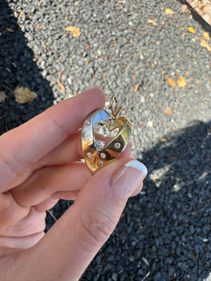 14k Heart Pendant with Heart Diamond