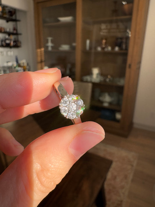 18k White Gold Diamond Flower Cluster Ring, size 7