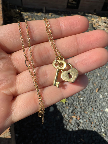 14k Mini Cable Link with Heart & Key Charms