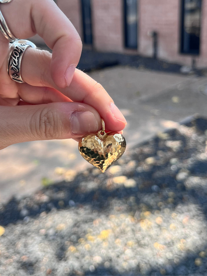 14k puffy hammered heart charm