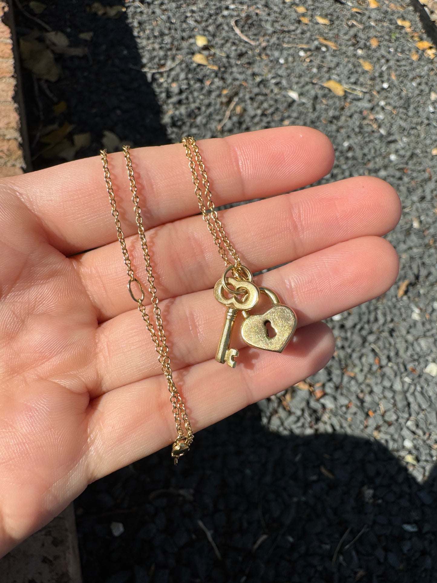 14k Mini Cable Link with Heart & Key Charms