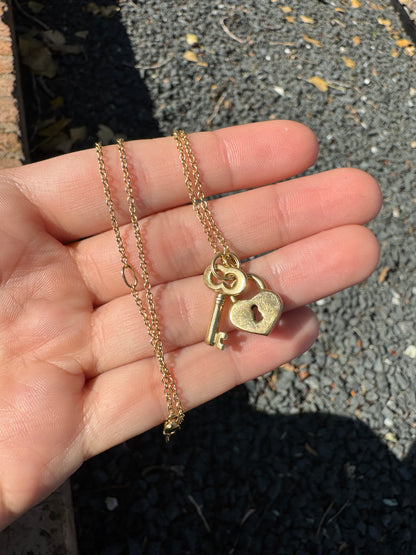 14k Mini Cable Link with Heart & Key Charms
