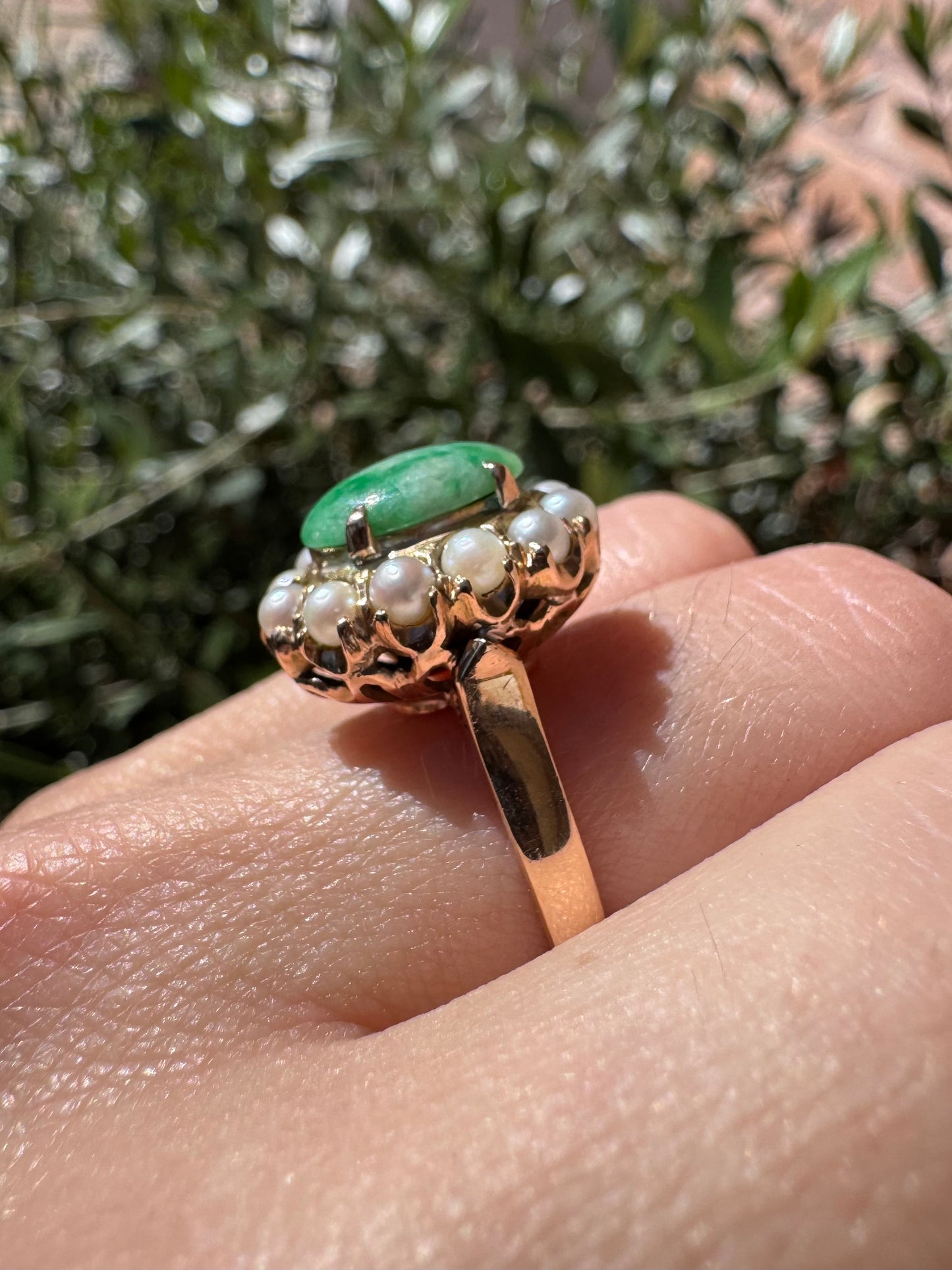 14k Jade and Pearl ring