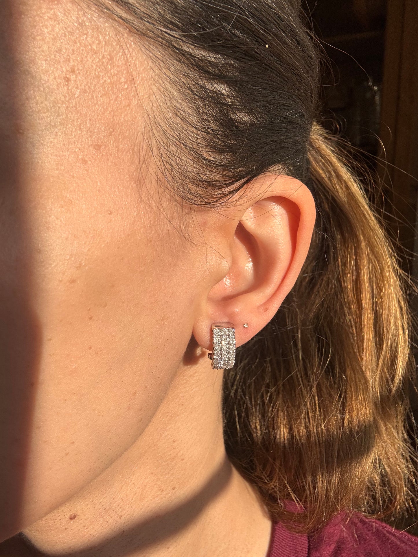 14k White Gold Diamond Earrings, Omega Backs