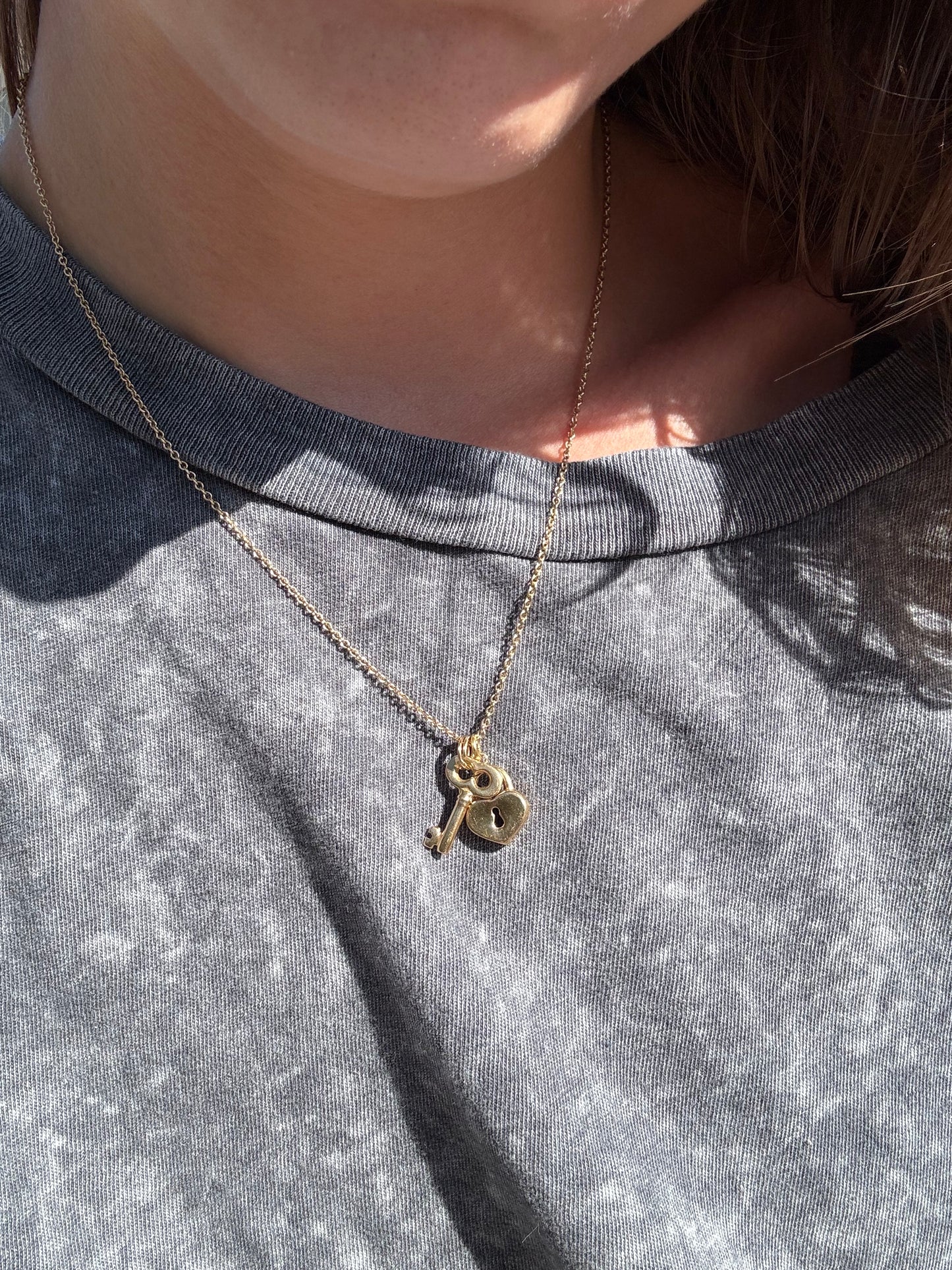 14k Mini Cable Link with Heart & Key Charms