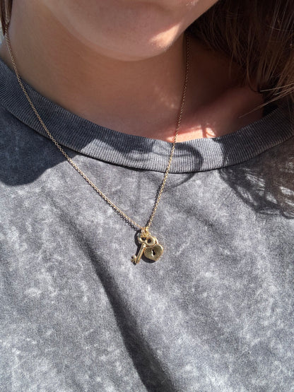 14k Mini Cable Link with Heart & Key Charms