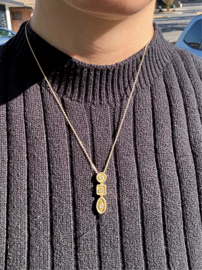 18k Chain with Triple Bezel Pendant