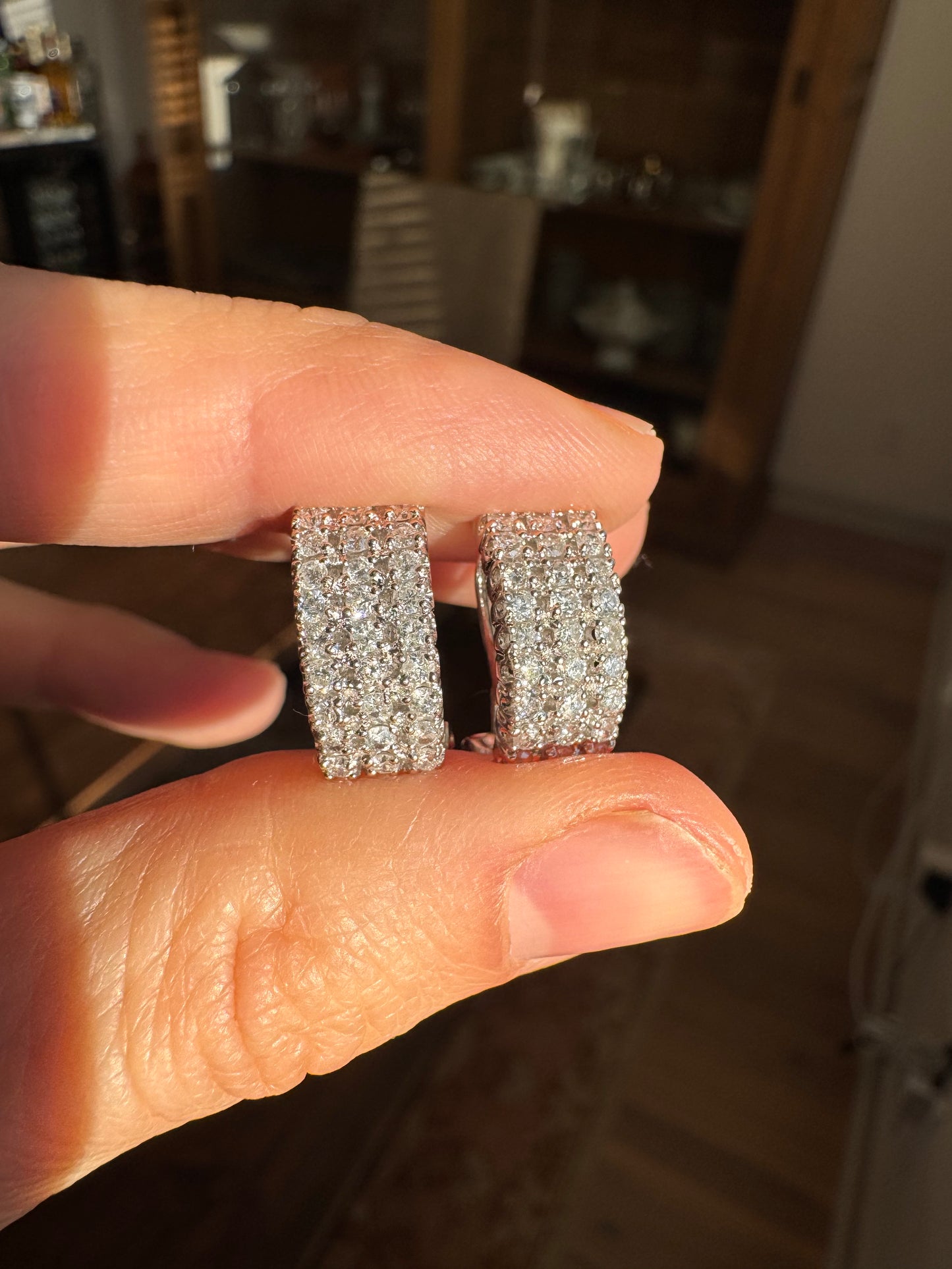 14k White Gold Diamond Earrings, Omega Backs