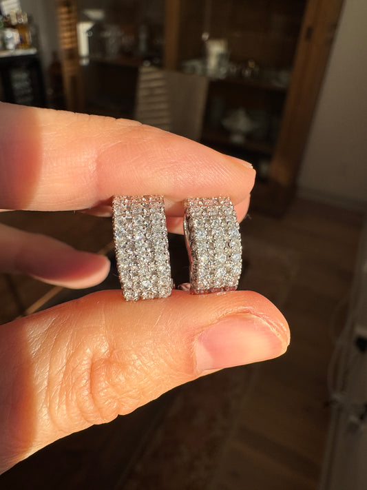 14k White Gold Diamond Earrings, Omega Backs