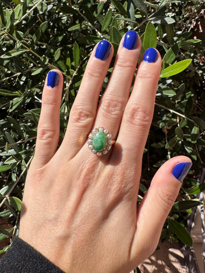 14k Jade and Pearl ring