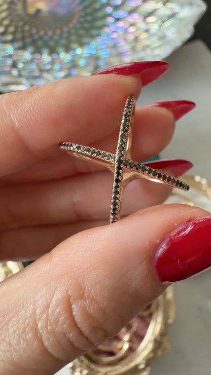 14k Rose Gold and Black Diamonds, size 7-7.25