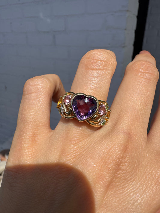 14k Heart Amethyst Ring