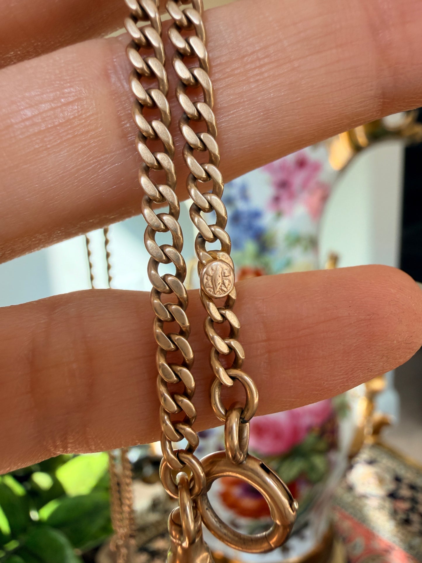 14k Antique Watch Chain, Curb Link