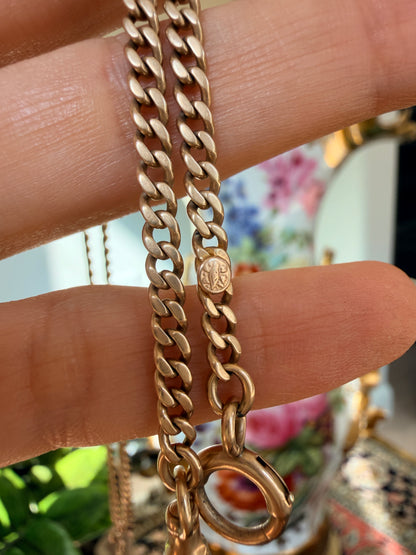 14k Antique Watch Chain, Curb Link