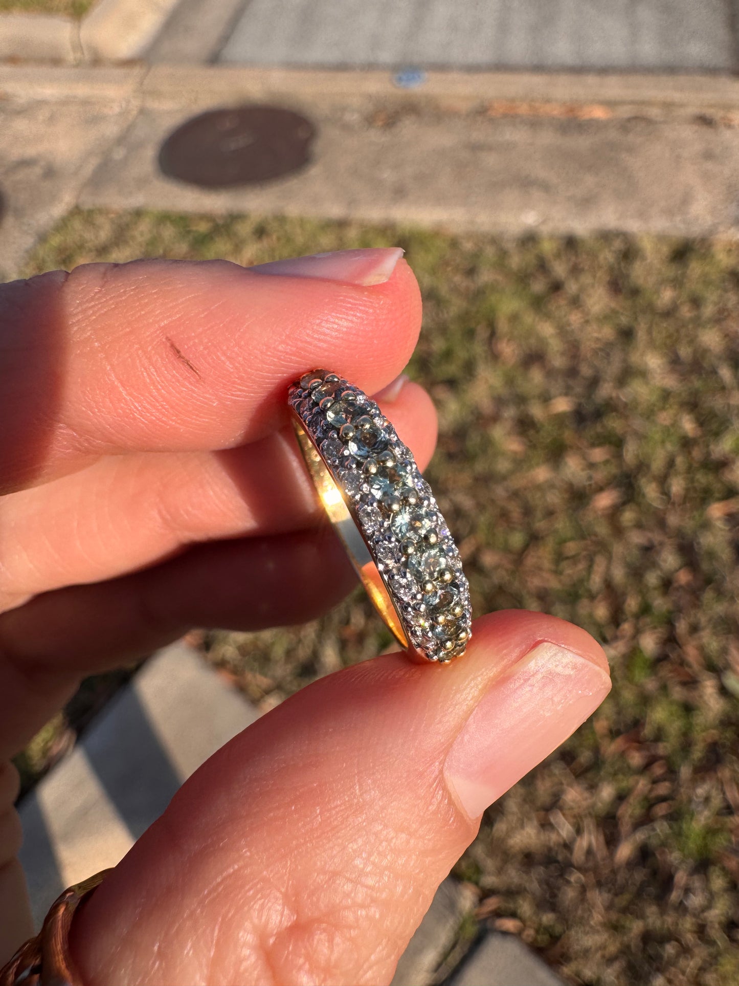 14k Green Sapphire and Diamond Band