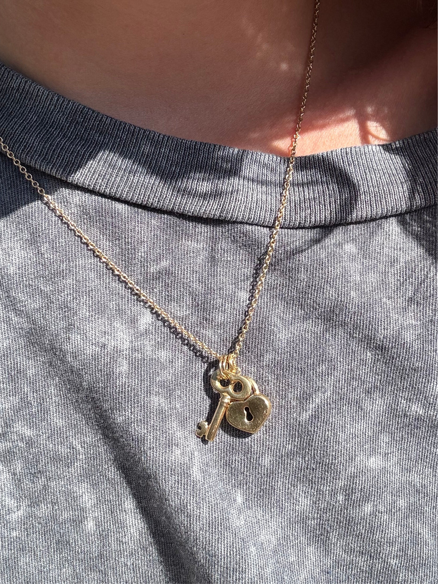 14k Mini Cable Link with Heart & Key Charms