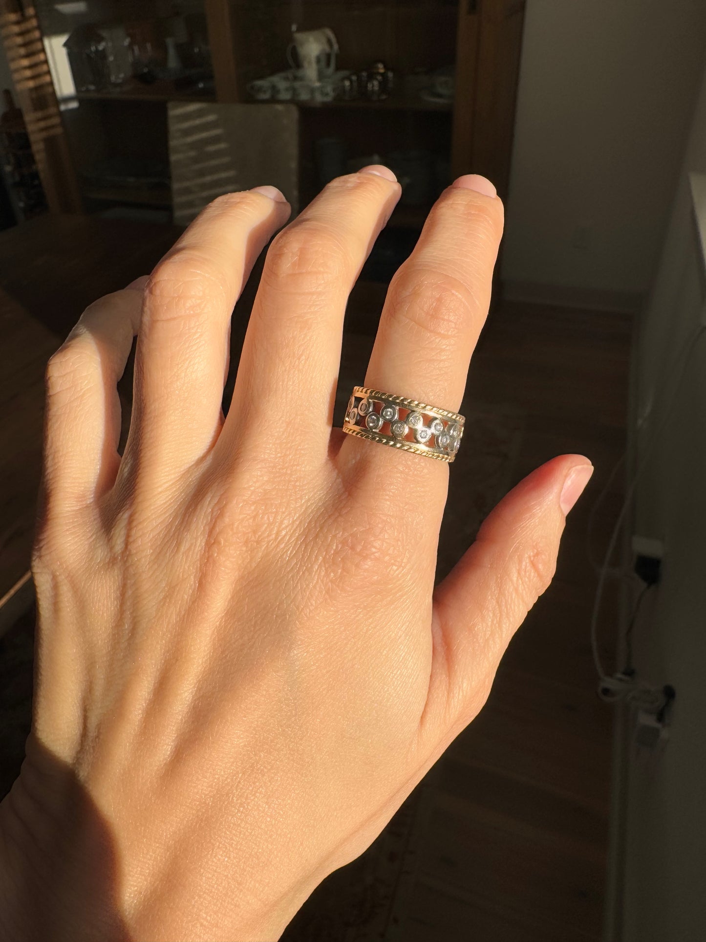 14k Diamond Cigar Band, Size 6.5