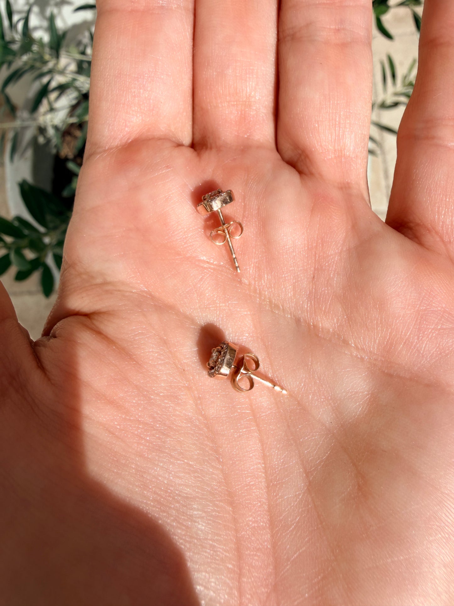 14k Warm Rose Gold Diamond Halo Earrings