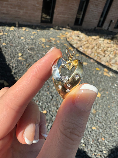14k Heart Pendant with Heart Diamond