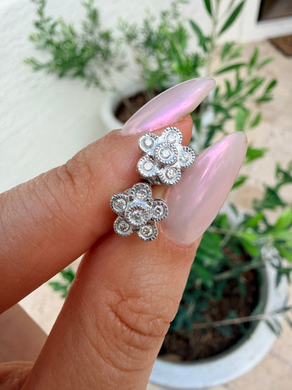 14k White Gold Diamond Floral Studs